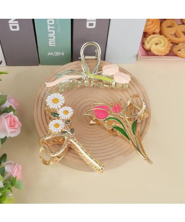 Yonchic 3-Piece Flower Metal Hair Clips - Multicolor Tulip & Daisy Hair Claw Set for Thin/Medium Thick Hair - Strong Hold Barrettes for Women - Non-Slip Hair Clamps & Cute Accessories - Buy Online on GoSupps.com