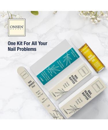 Onsen Secret Japanese Nail File Buffer and Shine Kit - Professional 3-Way Nail Buffer Block with Nail Strengthening Reboot Oil - Nail Reboot Kit - Buy Online on GoSupps.com