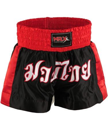 MRX Men's Boxing Shorts - Black/Red, Large | Training & Fighting Muay Thai MMA BJJ Kickboxing Trunks - Buy Online on GoSupps.com