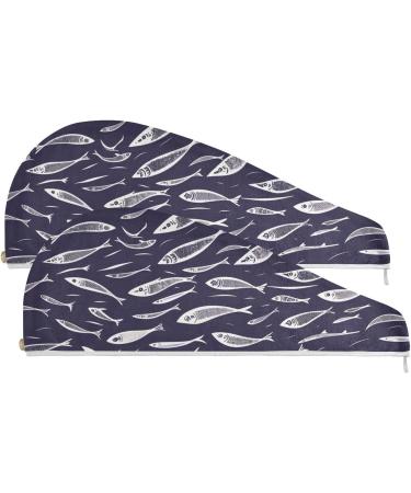 Super Absorbent Flock of Swimming Fish Hair Towel 2 Pack | Quick Dry Hair Turbans for Women & Girls - Buy Online on GoSupps.com