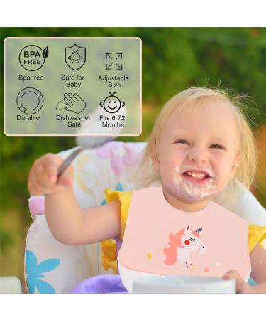 Baogaier Baby Bibs Silicone 3 PCS Waterproof Weaning Bib for Babies Toddlers with Food Catcher Pocket - Easy Clean Bibs Feeding for Kid Infant Girl in Horse Rainbow Space - Buy Online on GoSupps.com