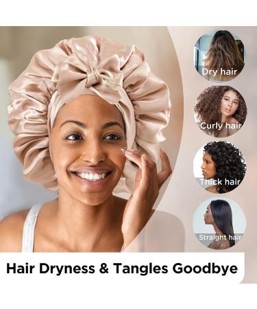 Satin Silk Reversible Hair Bonnet for Women - Non Slip Adjustable Double-layer (Coffee/Champagne) - Buy Online on GoSupps.com