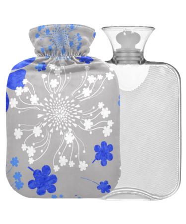 NAANLE hot water bottle with lid blue Flowers Transparent hot water bottle heat bottle for back pain relief handfoot warmer neck hot and cold therapy 1l