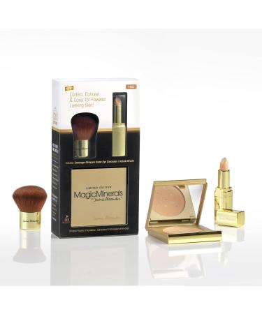Jerome Alexander Complete 3 Piece Makeup Set - MagicMinerals Powder Foundation Gold Compact, Kabuki Brush, and CoverAge Under Eye Concealer-Medium Medium Powder + Concealer 3pc - Buy Online on GoSupps.com