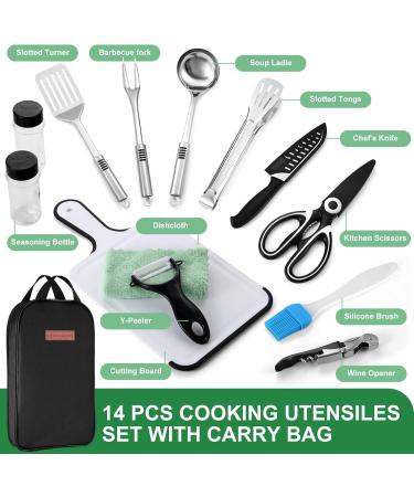 Odoland 14pcs Camping Cookware Set - Stainless Steel Utensils for Grilling, Backpacking, Picnic & BBQ - Portable Kit with Carry Case - Buy Online on GoSupps.com