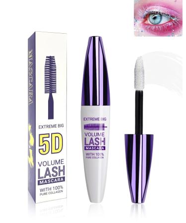 5D Silk Fiber White Mascara for Eyelashes Waterproof Long Lasting Colored Mascara Liquid Lash Extensions Smudge-Proof Volumizing Lengthening Curling Non-clump Color Tubing Mascara Women Makeup Gift