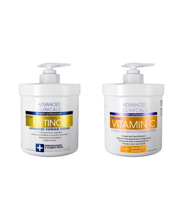 Advanced Clinicals Retinol Body Cream + Vitamin C Moisturizer Lotion Skin Care Set, Anti Aging Body & Face Creams Reduce Wrinkles, Fine Lines, & Dark Spots, Dual Moisturizing Cream Kit, 2-Pack 16 Ounce (Pack of 2) Retinol …