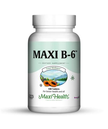 Maxi Health B-6 - Vitamin B6-100 mg Cardiovascular Health - 100 Tablets - Kosher (100 Pack) 100 Count (Pack of 2)