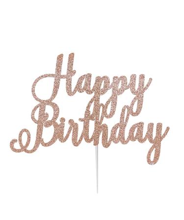 LissieLou Happy Birthday Pretty Cake Topper Glitter Card Rose Gold Made in the UK