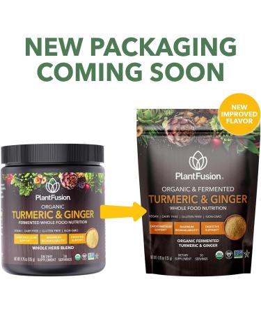 PlantFusion Turmeric and Ginger Drink Mix - Fermented Whole Food Nutrition Herbal Supplement Powder with Curcuminoids - USDA Certified Organic Non-GMO Vegan Gluten-Free 4.76 oz 30 Servings - Buy Online on GoSupps.com