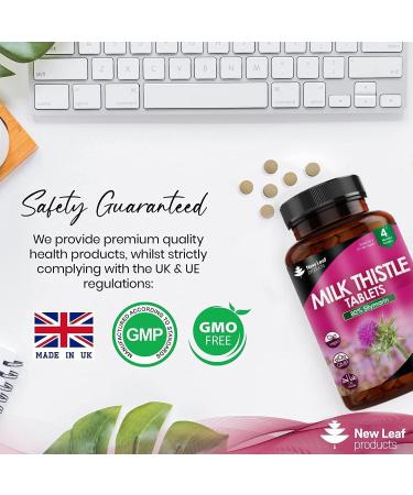 New Leaf Milk Thistle 1000mg Tablets - 4 Month Supply, High Strength 80% Silymarin, Detox Vegan Tablets - GMO-Free & Gluten-Free - 120 Tablets - Buy Online on GoSupps.com