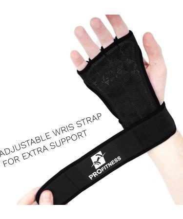 ProFitness Cross Training Gloves with Non-Slip Palm & Wrist Wrap Support | Prevent Calluses, Perfect for WODs & Weightlifting | Black, Medium | Men & Women - Buy Online on GoSupps.com