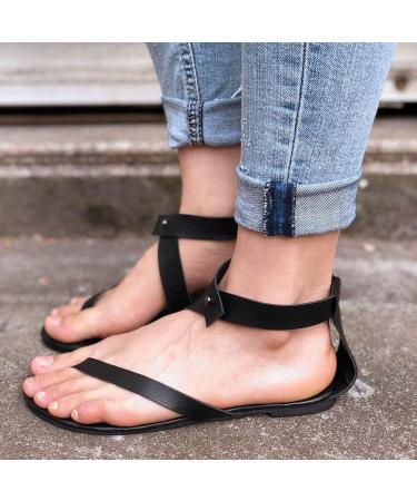 Xtz YGLD Women's Summer Sandals - Flat Tanga Open Toe Buckle Band - Light Brown & Black 5.5 UK - Buy Online on GoSupps.com