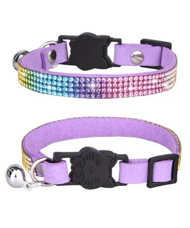 Pet Collar, Cat Rhinestone Collar with Bell Breakaway Cat Bling Collar Adjustable Safety Buckle Collars for Kitten Cat Puppy Dogs XS:Adjustable 7.87"-9.84" Purple