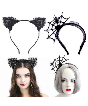 BNOYONERAS Halloween Headband Halloween Hair Hoop Halloween Cat Ears Headband and Spider Headband Halloween Costume Accessory Hair Accessories for Halloween Party Celebration Dress Up Masquerade