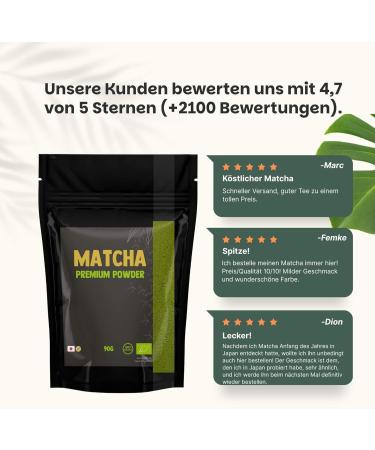  Cupplement Cupplement - 4 sachets of Matcha Premium 90g - Organic - Free Matcha Whisk - Green Tea Powder of the highest quality - Buy Online on GoSupps.com