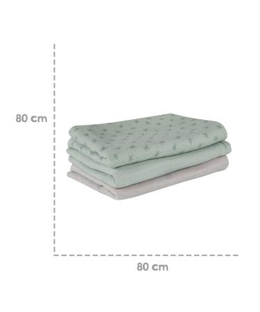 Roba Organic 3 Set Lil Planet Musselin Diapers - 80x80 cm - Eco-Friendly Organic Cotton - GOTS & OEKO-TEX Certified - Frosty Green - Buy Online on GoSupps.com