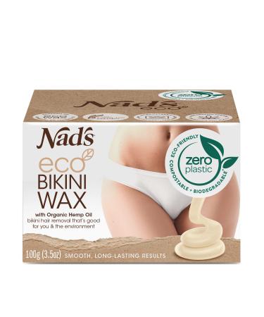 Nad's Eco Bikini Wax, Professional salon Quality Microwaveable Hard Stripless Wax, Plastic Free Vegan Wax, Includes 100g Eco Wax & 1 Wooden Spatula (7973EN24) Eco Bikini Wax Kit