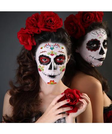 Day of the Dead Sugar Skull Tattoos - 12 Sheets, 6 Large Halloween Face Temporary Tattoos - Buy Online on GoSupps.com