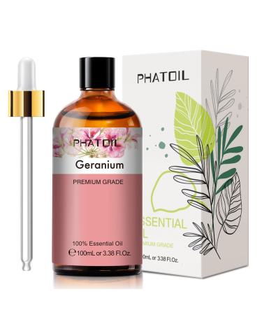 PHATOIL Geranium Essential Oil 100ML Pure Premium Grade Geranium Essential Oils for Diffuser Humidifier Aromatherapy Candle Making Geranium 100.00 ml (Pack of 1)