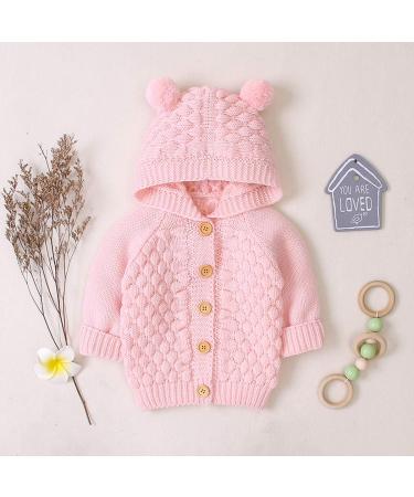 Puseky Baby Knit Sweater Hooded Ears Cardigan Coat - 6-12 Months (Pink) - Buy Online on GoSupps.com