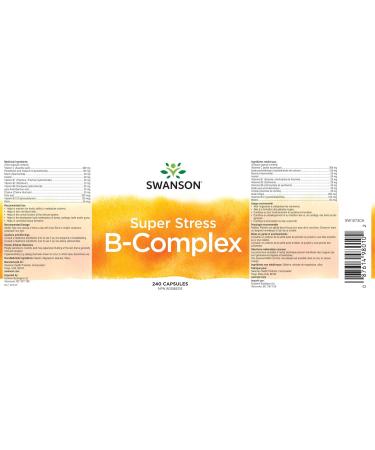 Swanson - B Vitamin Stress Complex with Vitamin C Stress Relief Energy Immune Health 500 mg 240 Capsules - Buy Online on GoSupps.com