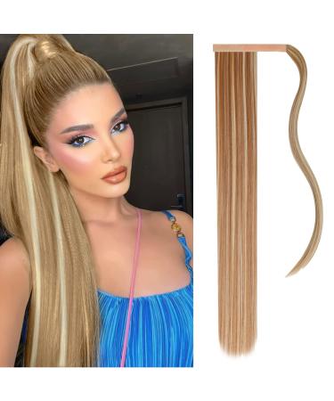 Jjstar 70 cm long smooth ponytail hair part synthetic hair extension braid extension for women girls (dark blond / beach blonde) dark blonde / beach blonde