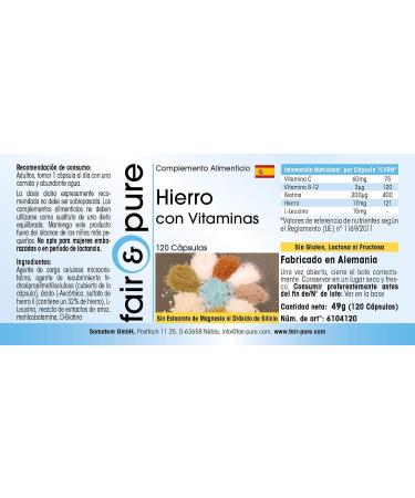 SoMatEm Fair & Pure Iron capsules with vitamin C biotin and vitamin B12 covers 100 of the daily iron requirement vegan without magnesium stearate 120 capsules - Buy Online on GoSupps.com