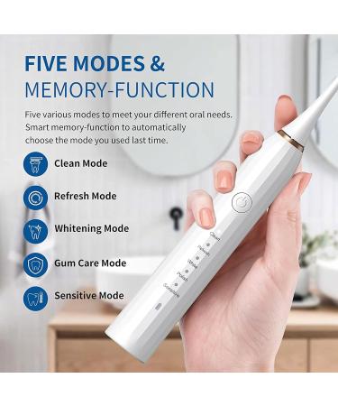 Sonic Electric Toothbrush for Adults - Rechargeable Smart Automatic Toothbrush with 4 Heads 5 Modes & IPX7 Waterproof - Soft Dupont Bristles (White) - International Shipping Available - Buy Online on GoSupps.com