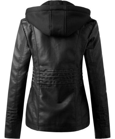 Hehiy Women's Faux Leather Biker Jacket with Pockets | Stylish Black Jacket with Fur Trim & Breathable Design - Buy Online on GoSupps.com