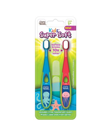 GuruNanda Toddler Toothbrush, Extra Soft Bristle Kids Toothbrush for Gentle Gum Care, Ages 2+, 2 Pack, Multi-Color