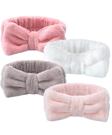 4 Pack Spa Headband for Washing Face Girls Makeup Headband Bow Tie Hair Band Microfiber Women Skincare Headbands to Facial Clean Elastic Headband to Wash Face Skincare Cosmestic Sports Yoga Shower (4 Color)