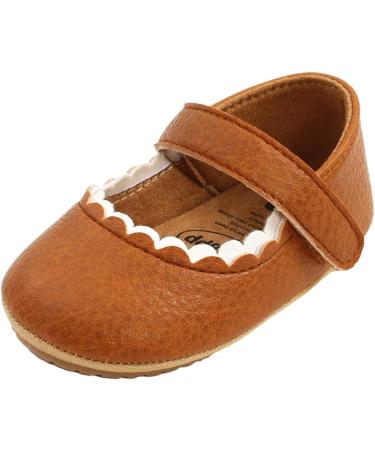 Baby Girls Mary Jane PU Leather First Walking Shoes | Anti-Slip Infant Princess Shoes (Size 0-6 Months) - Brown - Buy Online on GoSupps.com