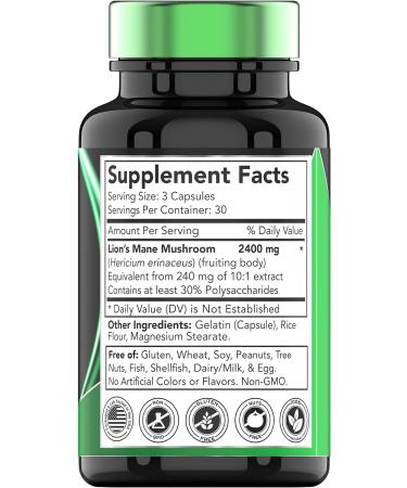 TNVitamins Lion's Mane Mushroom Supplement 2400mg - 90 Capsules | Nootropic Brain Support & Booster | Focus, Memory, Energy & Immunity - Buy Online on GoSupps.com