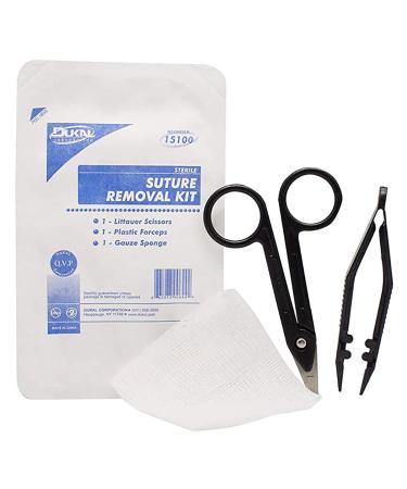 Dukal Single Use Suture Removal Kit. Sterile Suture Removal Trays. Extra Protection Against Cross Infection. Sterile Scissors Suture Forceps and Gauze Pad. Disposable Suture Removal Pack.