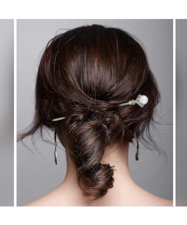 3-Piece Chinese Hair Stick & Japanese Hairpin Set - Pearl Rhinestone Flower Hair Accessories for Women - Vintage Tassel Chignon Jewelry - Traditional Style - Buy Online on GoSupps.com