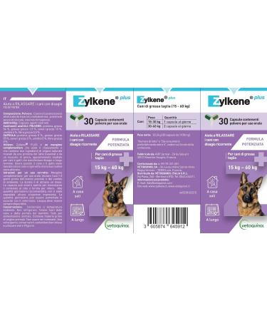 Zylkene Plus Complementary food | Dogs over 15 kg | Relaxing for recurring uncomfortable situations | 30 Capsules of 450 mg - Buy Online on GoSupps.com