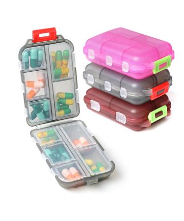 TUTUDOW 3 Pack Small Travel Pill Organizer for Purse 10 Compartments Portable Pocket Pill Box Medication for Purse Vitamin Fish Oil Medication for Weekly/Daily Outdoor Office