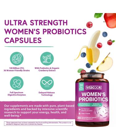 Vitacook Probiotics for Women 100 Billion CFU 36 Strains, Women's Probiotic with Prebiotics & Digestive Enzymes, Organic Cranberry, Boost Digestive, Vaginal & Urinary Health, 30 Vegan Caps - Buy Online on GoSupps.com