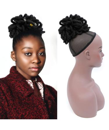 Liliyab Loc Bun DreadLock Bun Afro High Puff Drawstring Ponytail Hair Bun Hairpieces Faux Locs Clip In Pony Tail for Black Women (2) 1 Count (Pack of 1) 2