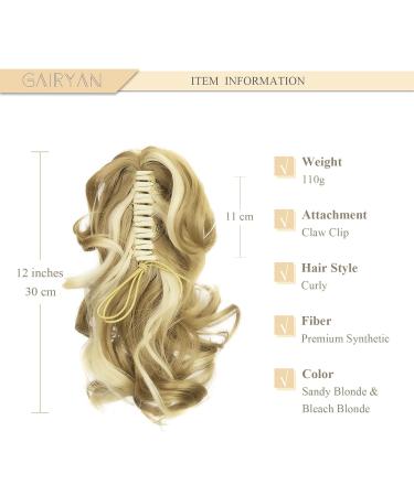 Buy Gairyan 30cm Ponytail Hair Extensions - Long Curly Claw Clip in Synthetic Wavy Hair (Sandy Blonde & Bleached Blonde) - International Shipping Available - Buy Online on GoSupps.com
