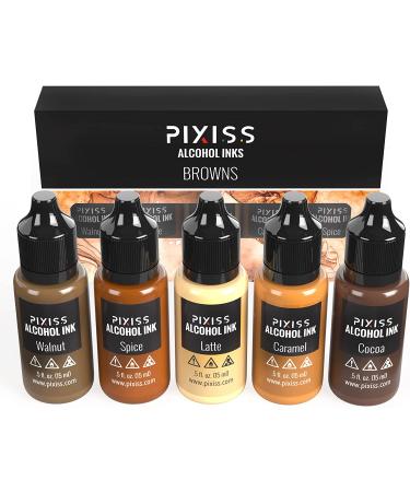Pixiss Browns Alcohol Inks Set - 5 Highly Saturated Brown Inks for Resin Art & Crafts - Buy Online on GoSupps.com