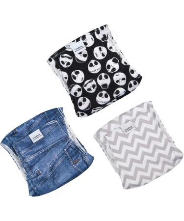 Cutebone Male Washable Dog Diapers - 3 Reusable Belly Bands for Dogs with Velcro Fastener | High-Suction DM06S-DE (S: 28-35.5cm) - Denim Totenkopf & Stripe - Buy Online on GoSupps.com