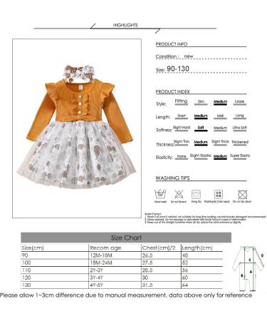 Haokaini Toddler Baby Girls Floral Dress | Long Ruffle Sleeve Cotton Ribbed Bow Splicing Dress | Princess Tutu Skirt Fall Clothes Set | 2-3 Years | Khaki - Buy Online on GoSupps.com