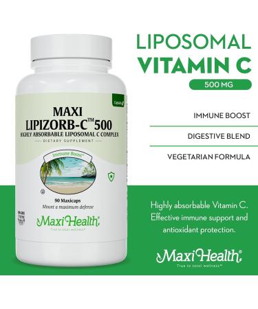 Maxi Health Liposomal Vitamin C 500mg Capsules with Digestive Blend Highly Absorbable High Dose VitaminC Non GMO Kosher Vegetarian Doctor-Formulated Immune Support Supplement (90 Count) Unflavored 90 Count (Pack of 1) - Buy Online on GoSupps.com