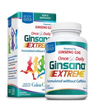 Body Gold Ginsana Energy | Panax Ginseng Extract w/Energizing Herbal Blend for Focus & Endurance | Schizandra Berry Eleuthero Root and Decaffeinated Green Tea Leaf Extract | 52 Serv | 105 VegCaps