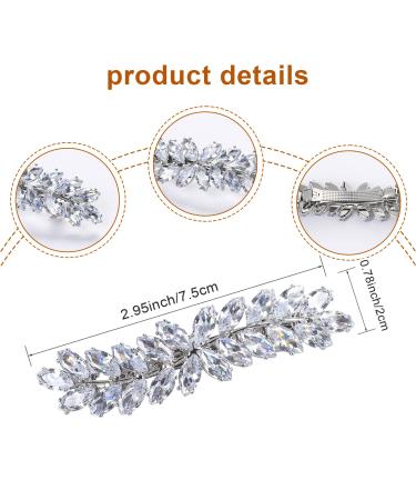Sparkly Rhinestone Hair Clip - Crystal Hair Barrette for Women - Wedding Bridal Hairpin - Flower Leaf Design - Silver - Buy Online on GoSupps.com