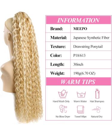 30 Long Curly Drawstring Ponytail Extension | Synthetic Hairpiece for Women - P18/613 - Buy Online on GoSupps.com