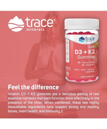 Trace Minerals Vitamin D3 + K2 Gummies | 5000 IU D3 + 50 mcg K2 | Healthy Heart, Bones, Immunity | Vegan, Sugar-Free, Gluten-Free | Natural Strawberry Flavor - Buy Online on GoSupps.com