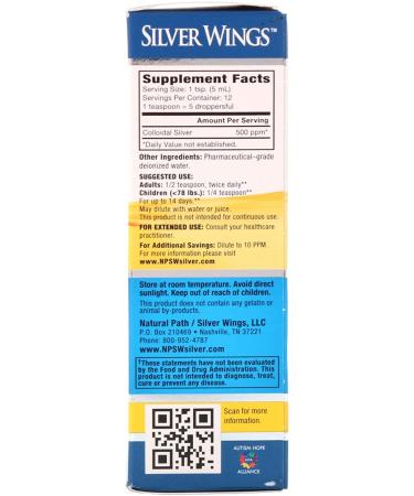 Natural Path Silver Wings Colloidal Silver 500 PPM - 2 fl oz (60 ml) | Immune Support & Wellness - Buy Online on GoSupps.com